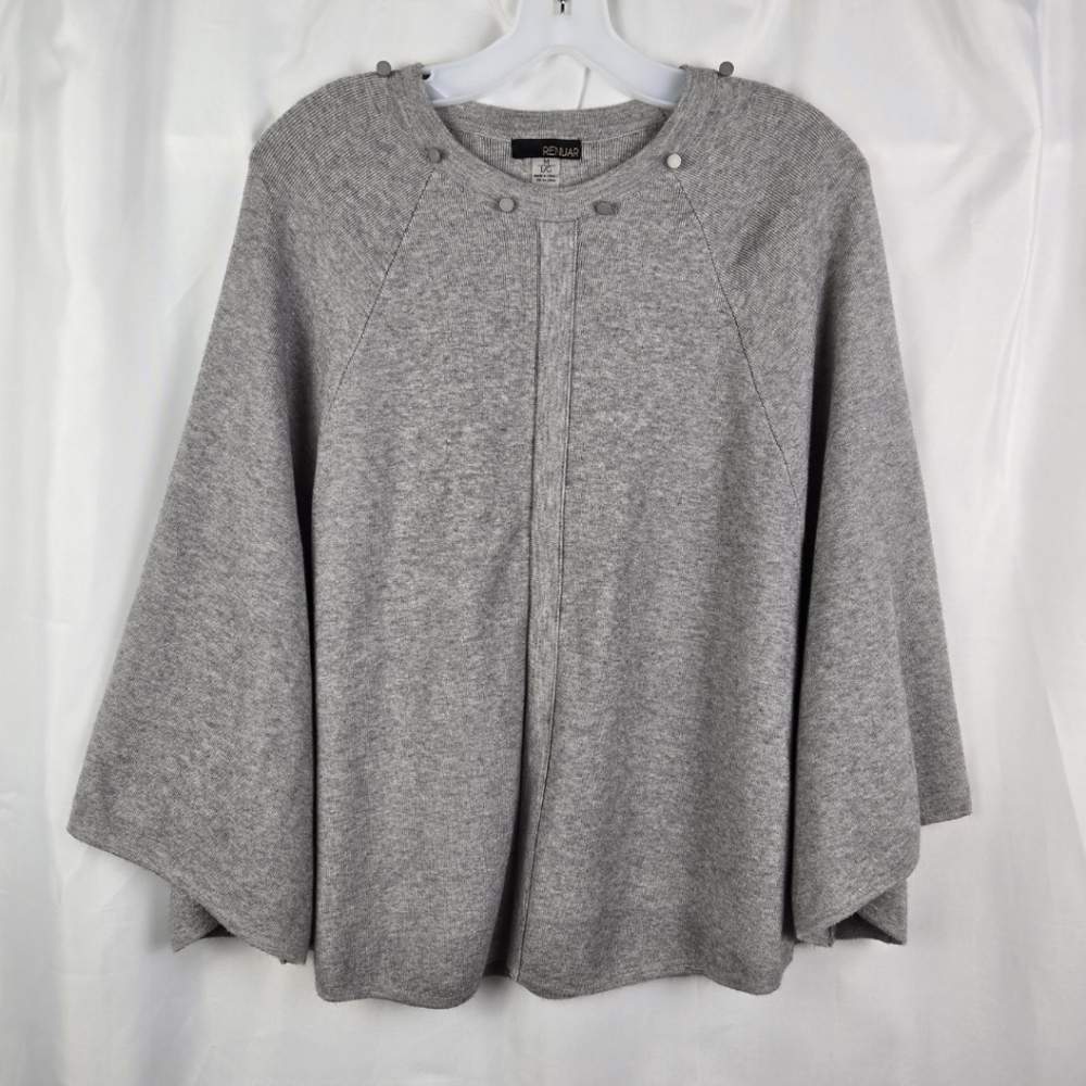 Renuar Gray Stretch Knit Sweater Poncho Cape Womens Size M/L